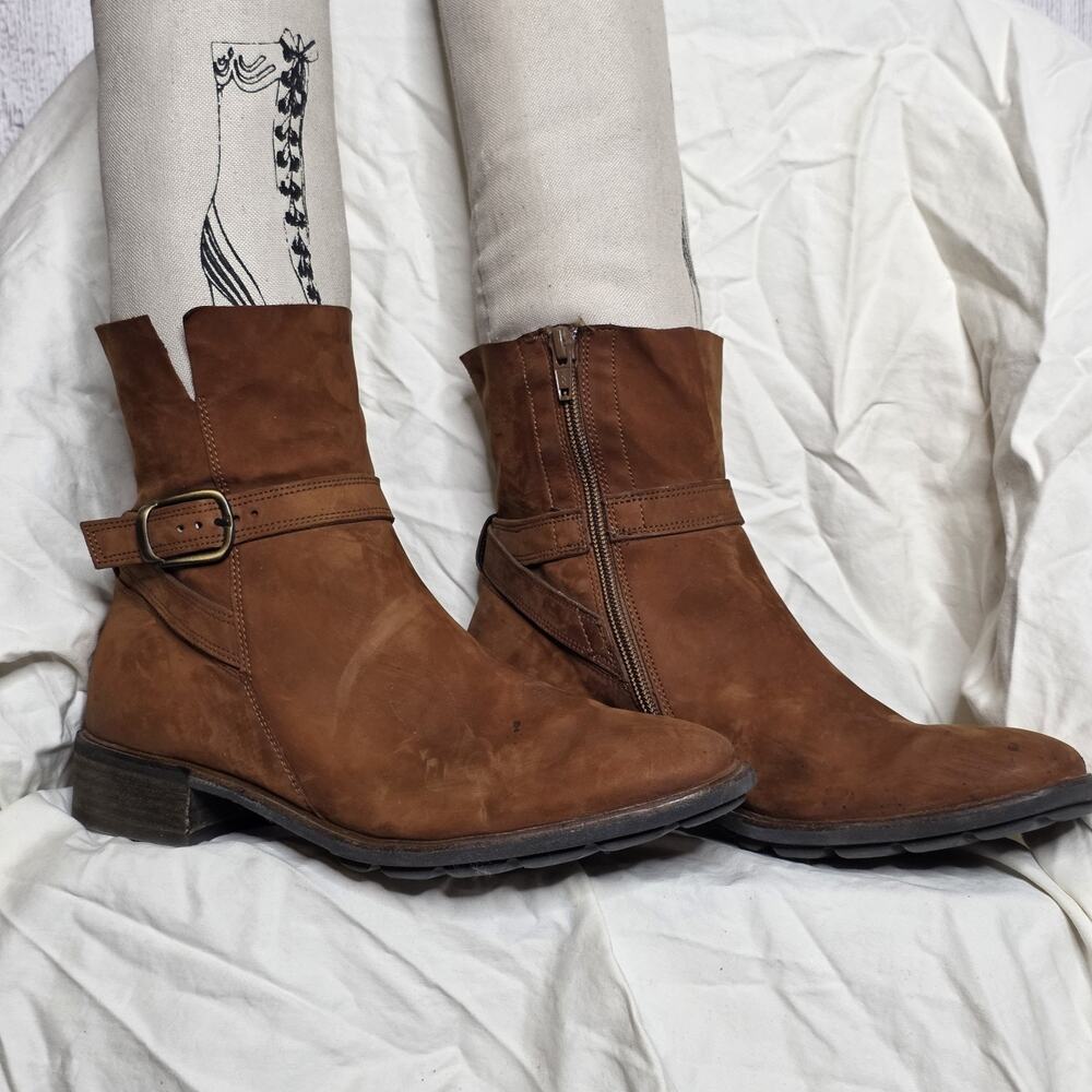 Paul Green Brown Leather Moto Ankle Boots EU 35 US 5